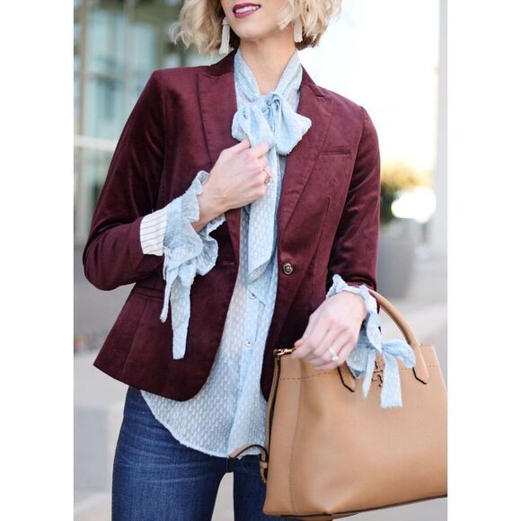 J. Crew Women’s Velvet Maroon Red Sport Blazer Coat Stripes Lined Modal Cotton 0 - Picture 10 of 10